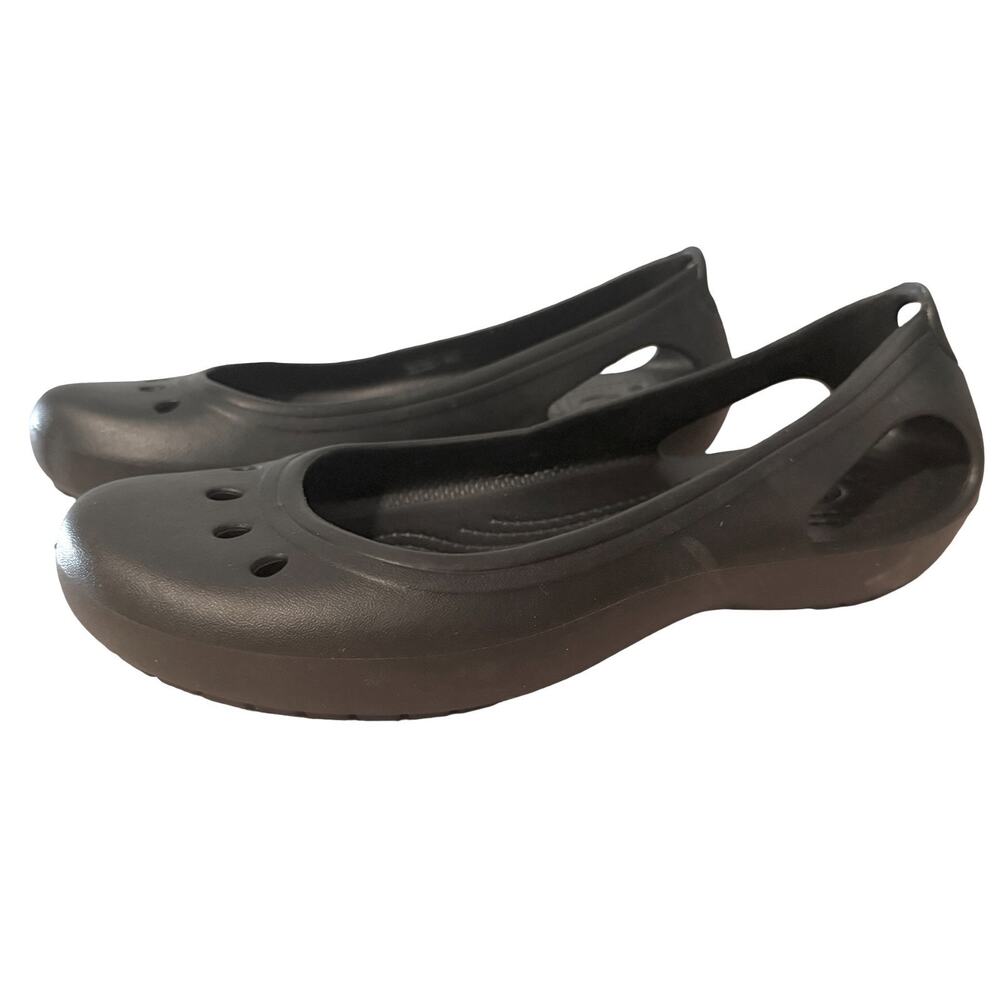 Crocs Kadee Black Ballet Flats Rubber Closed Toe Slip On Comfort Shoes sz 9